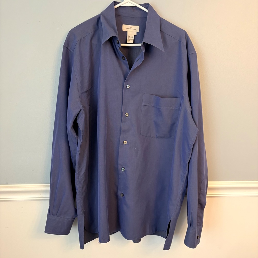Ermenegildo Zegna Men Blue Cotton Blend Casual Button Down Shirt Made in Italy L